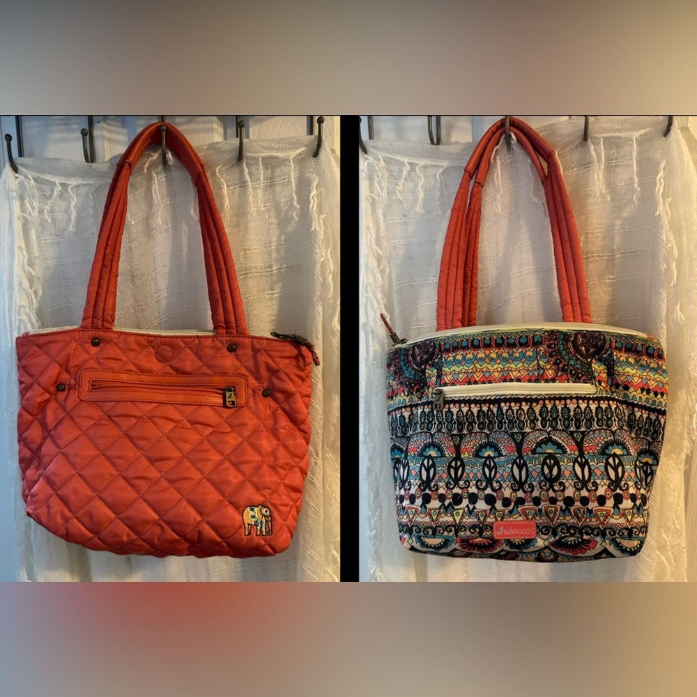 Orange Reversible Quilted Tote with Diamond Pattern